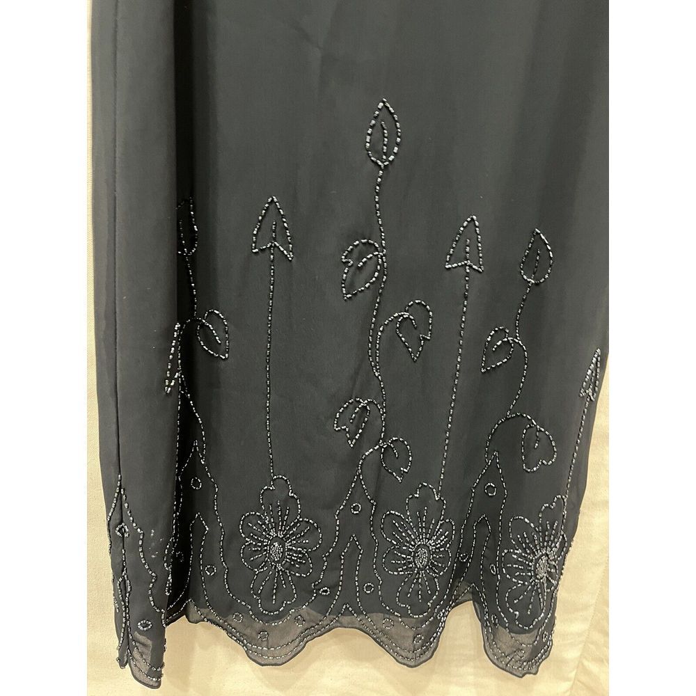 Vintage Jack Bryan Black Beaded V-Neck Floral Bead Evening Dress 14 - Picture 4 of 6